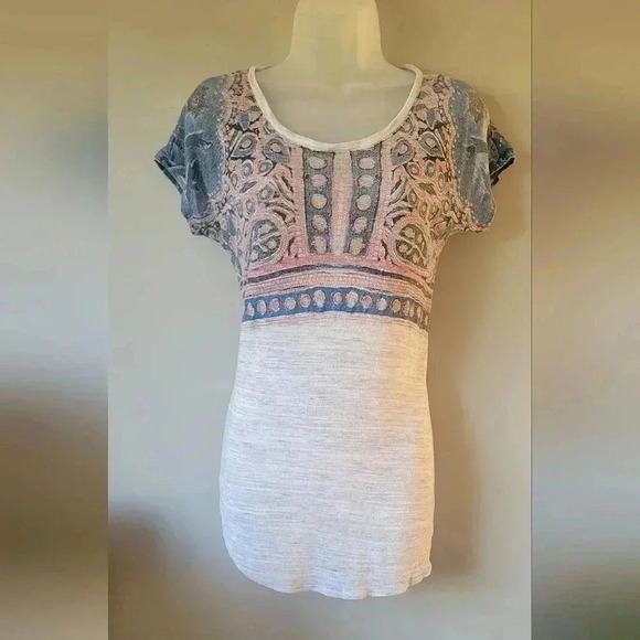 Lucky Brand Womens light gray Indian Mural T-shirt women's size Small - Picture 4 of 13